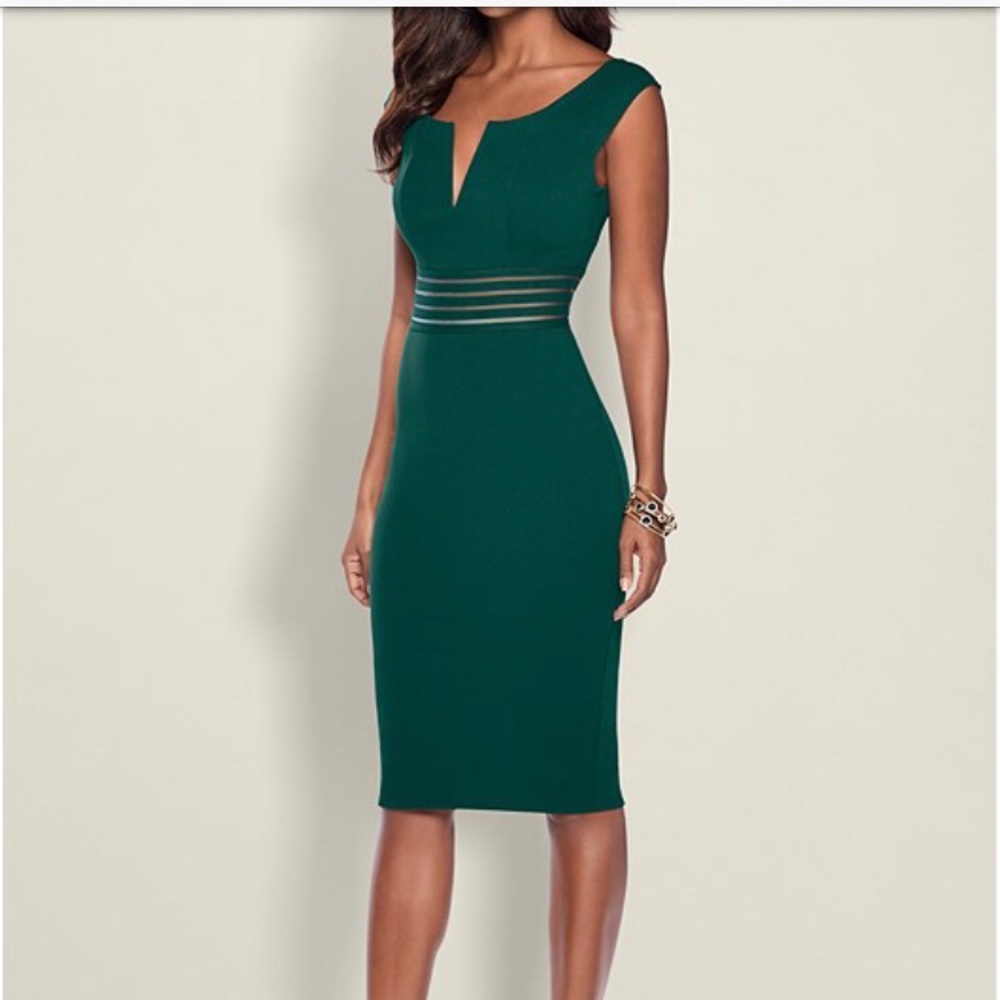 VENUS Emerald Green Midi Sheath Dress